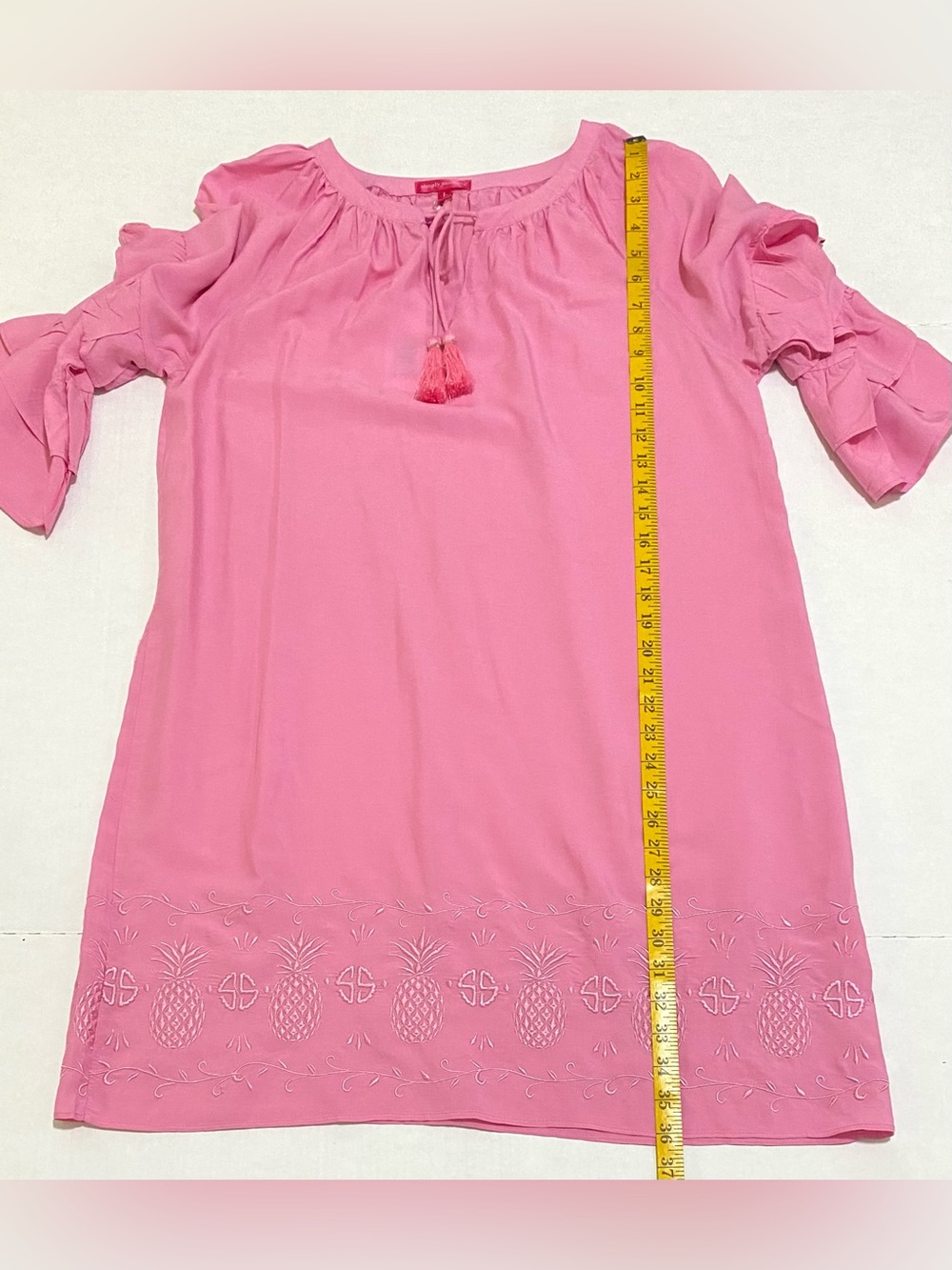 Simply Southern Womens L Pink Embroidered Pineapple Dress Boho Coastal Summer - Picture 10 of 14